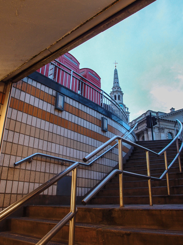 Stairs to Trafalgar Sq, London.