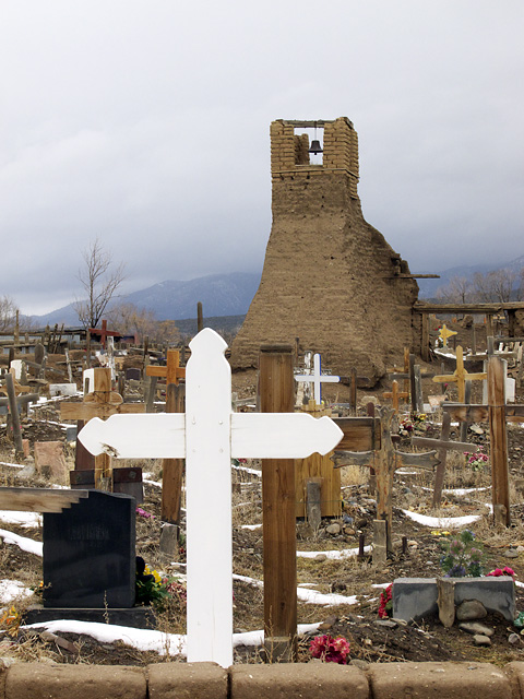 Crucifix and Church, Indian Pueblo, New Mexico